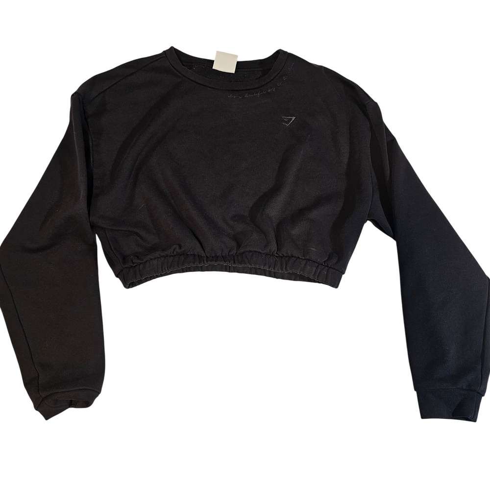 Gymshark Sweatshirt Womens Small Black Whitney Simmons Cropped Pullover‎ Gym Top